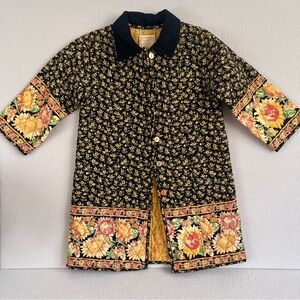 Vintage Cornelloki Quilted Sunflower Floral Long Jacket Sz 3/4 Cottagecore EUC